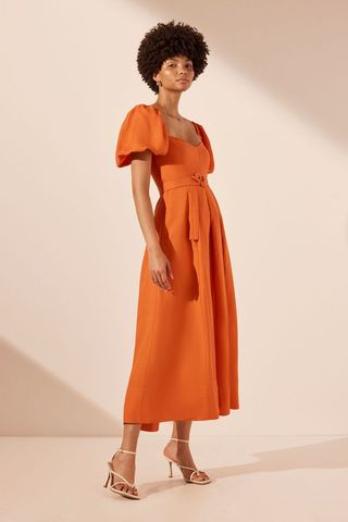 Soller SS Panelled Midi Dress - Tangerine