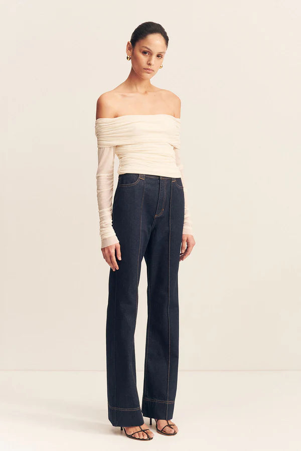 Mira Long Sleeve Off Shoulder Top - Ivory