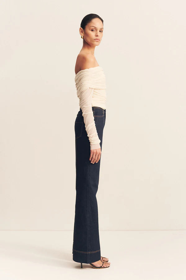 Mira Long Sleeve Off Shoulder Top - Ivory