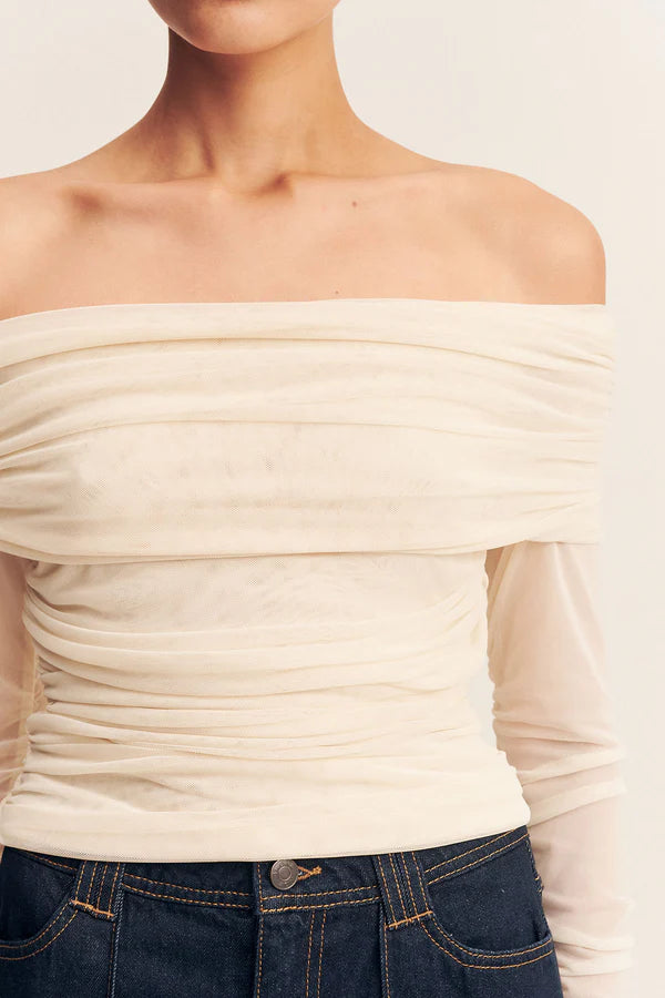 Mira Long Sleeve Off Shoulder Top - Ivory