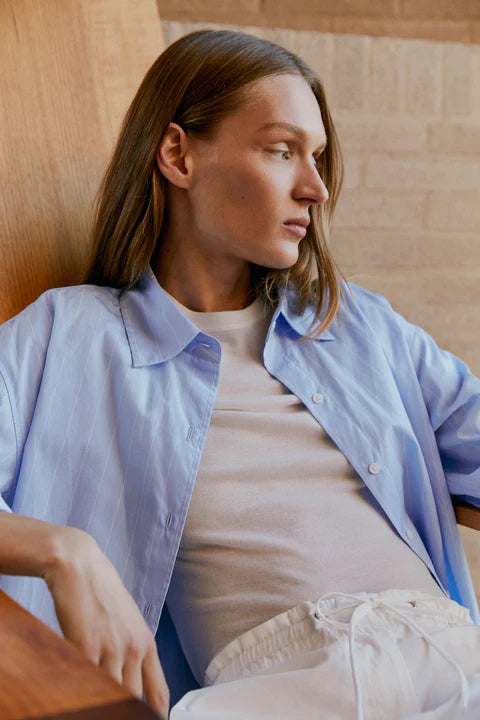 Otis Poplin Stripe Shirt - Bahama/White