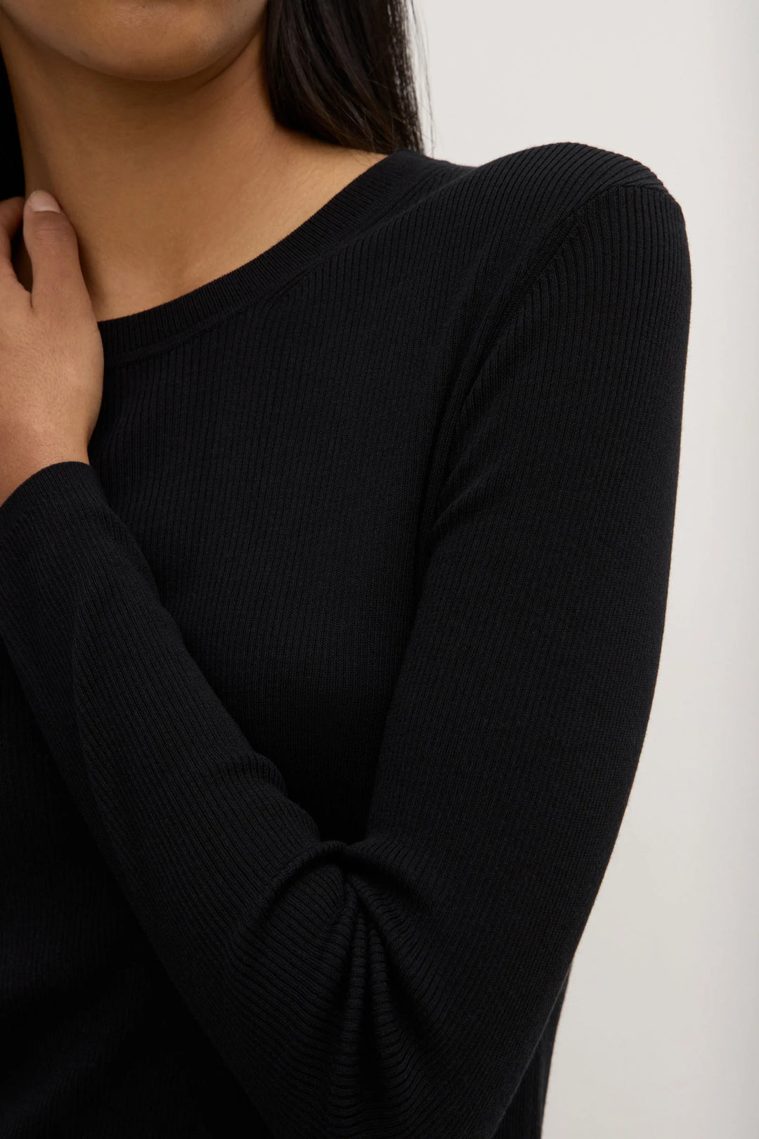 Amira Knit Long Sleeve Tee - Black