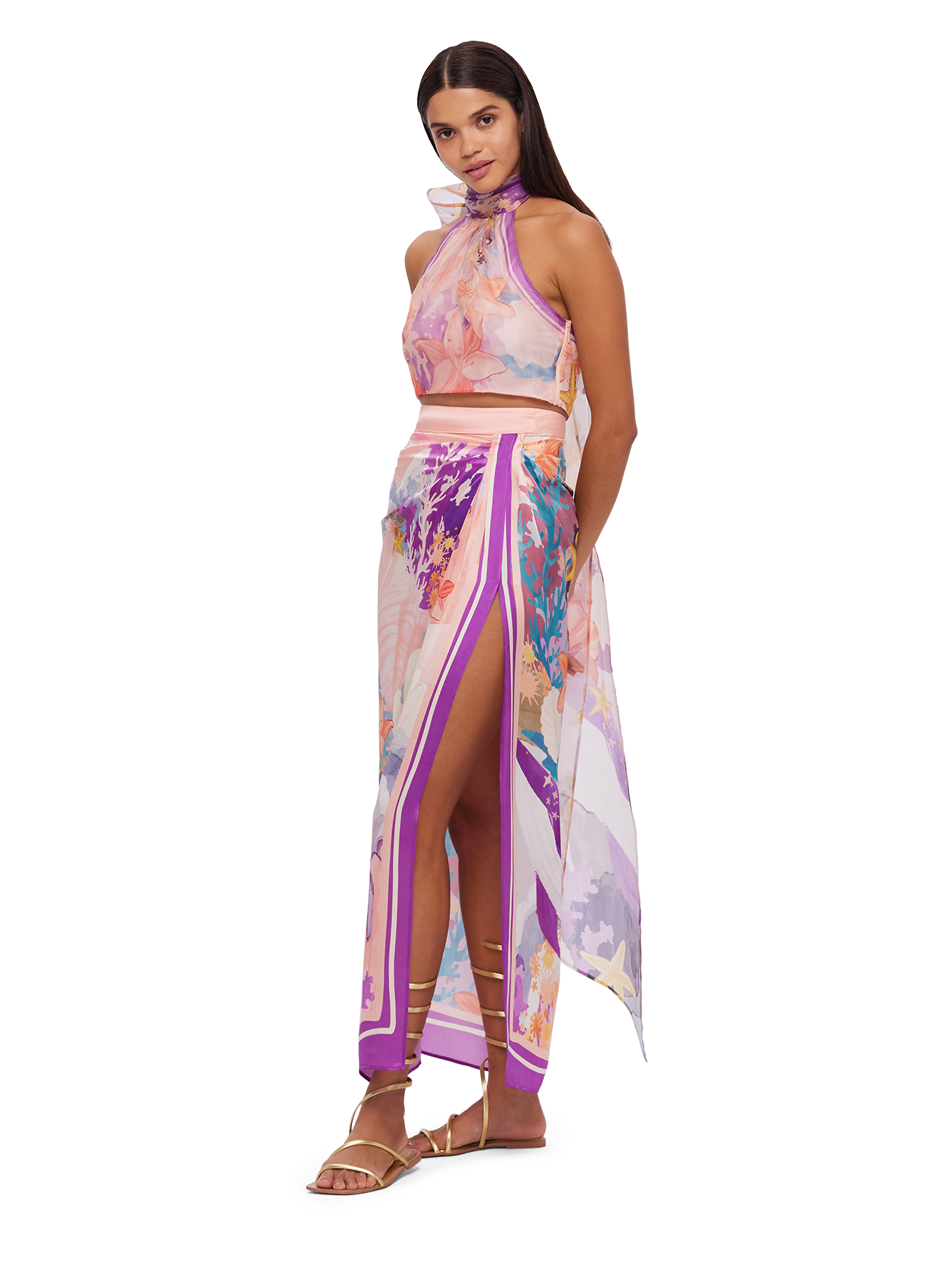 Estella Wrap Midi Skirt - Neptune Print Coral