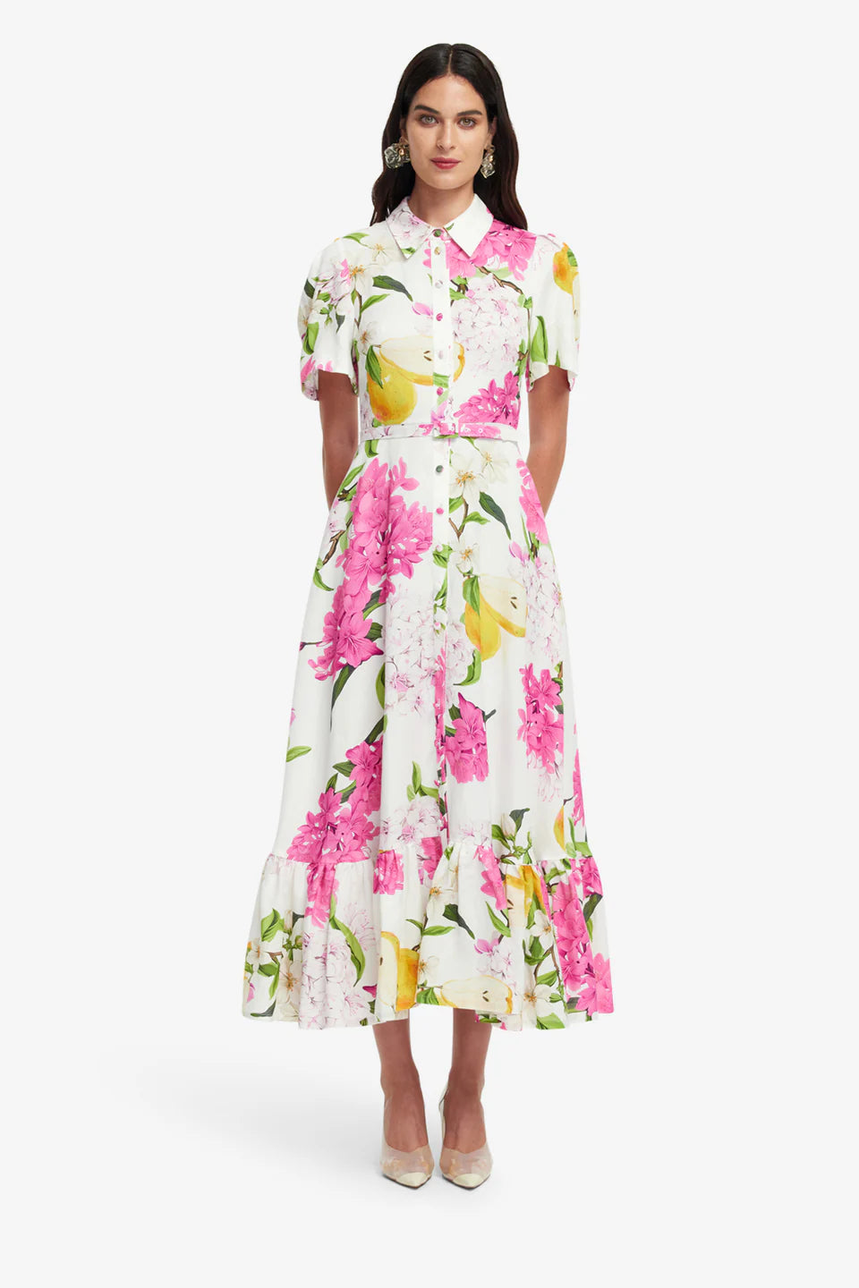 Becca Short Sleeve Midi Dress - Floral Pear Print
