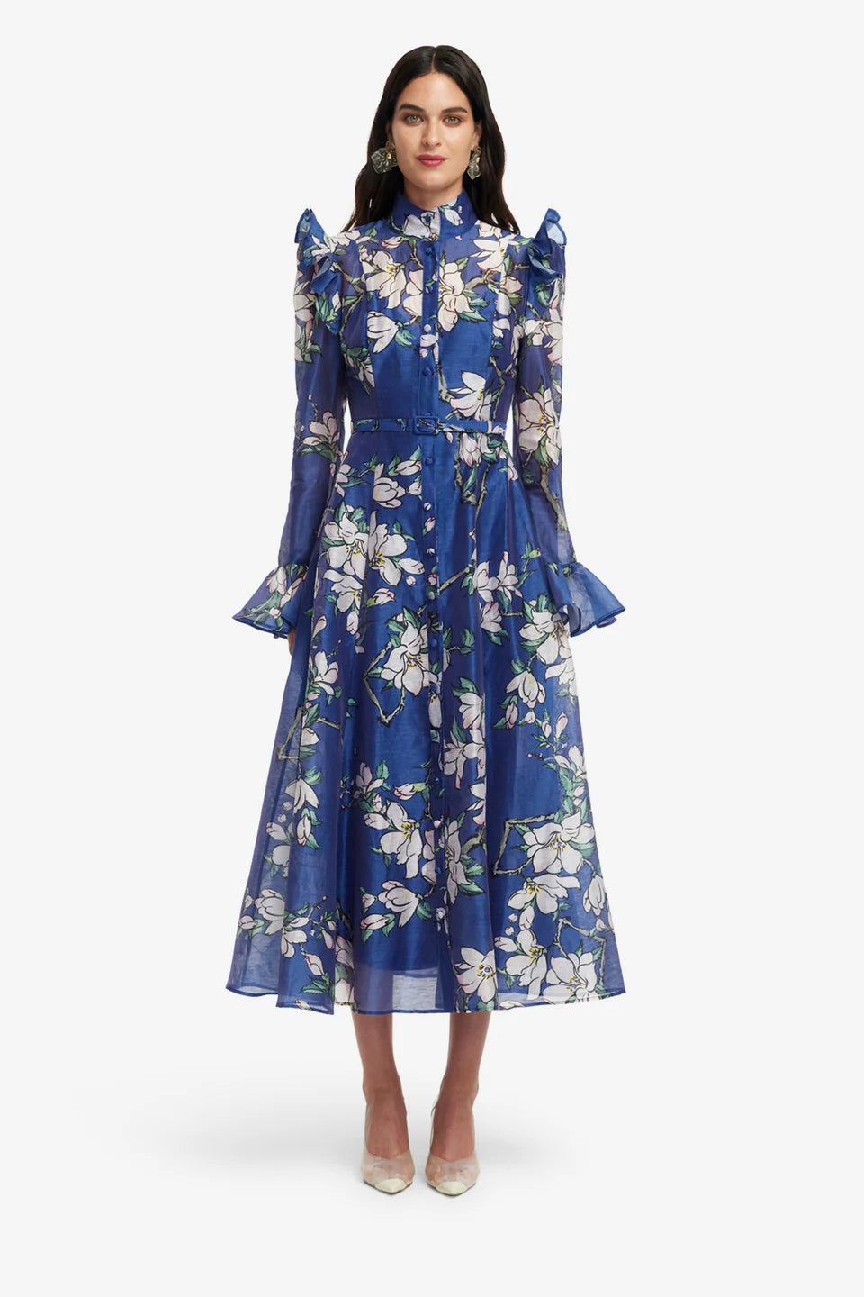 Katrina Butterfly Sleeve Midi Dress - Midnight Magnolia