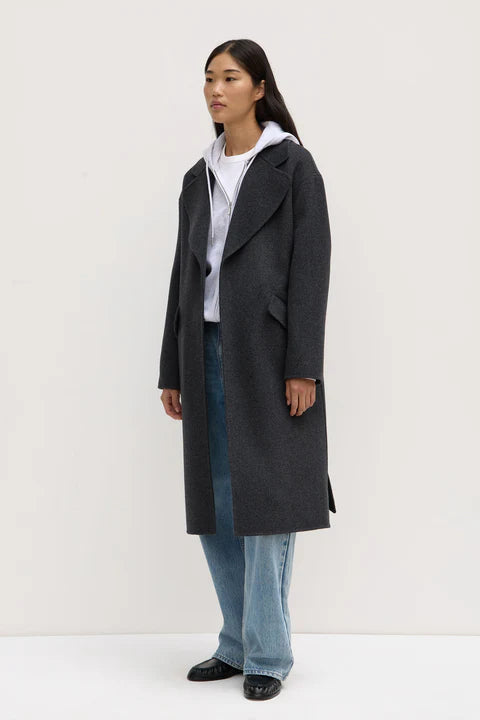 Sadie Single Breasted Wool Coat - Charcoal Marle