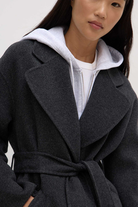 Sadie Single Breasted Wool Coat - Charcoal Marle