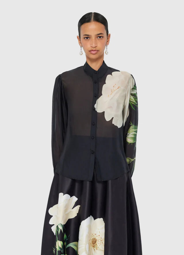 Alma Blouse - White Rose Print