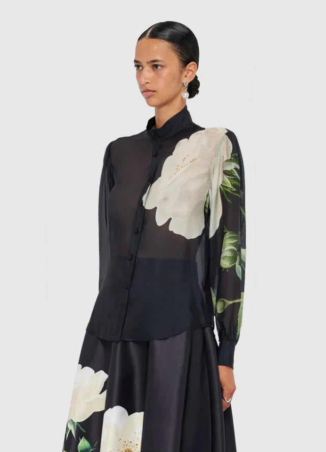 Alma Blouse - White Rose Print