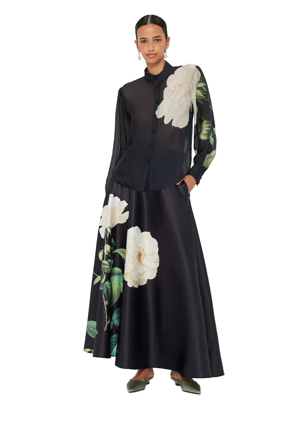 Alma Blouse - White Rose Print