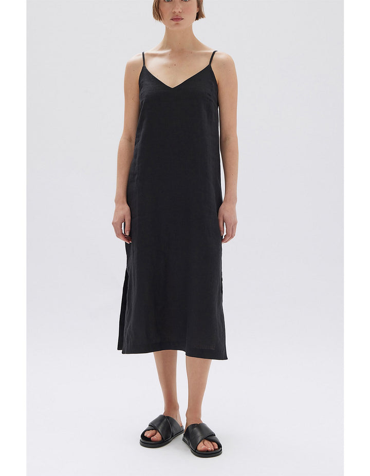 Vallory Linen Slip Dress - Black