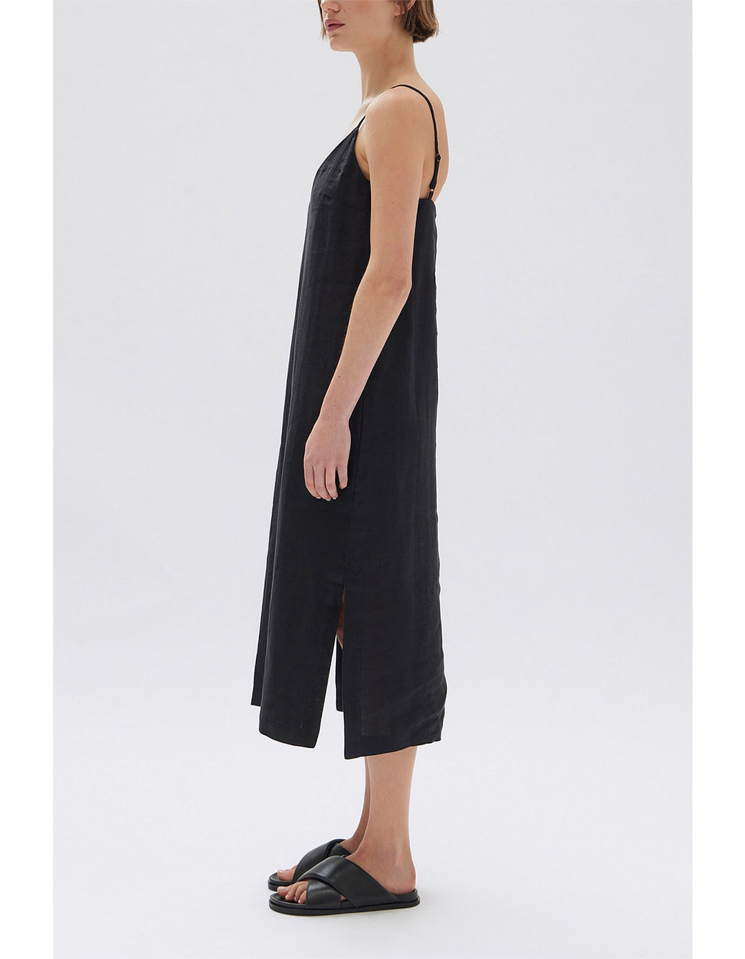 Vallory Linen Slip Dress - Black