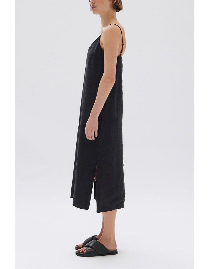 Vallory Linen Slip Dress - Black
