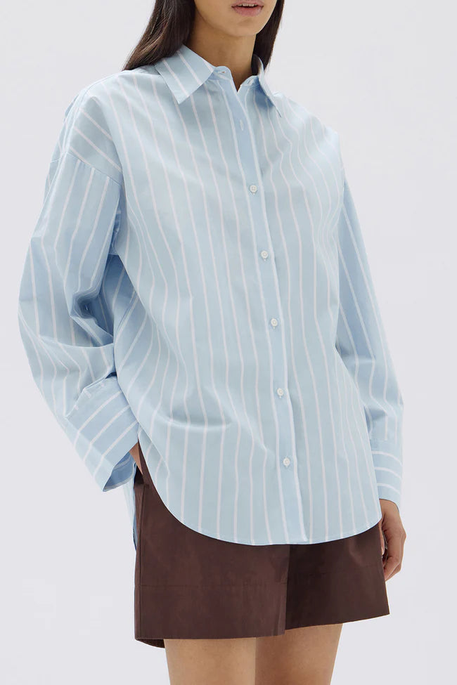 Addie Poplin Stripe Shirt - Sora/ White