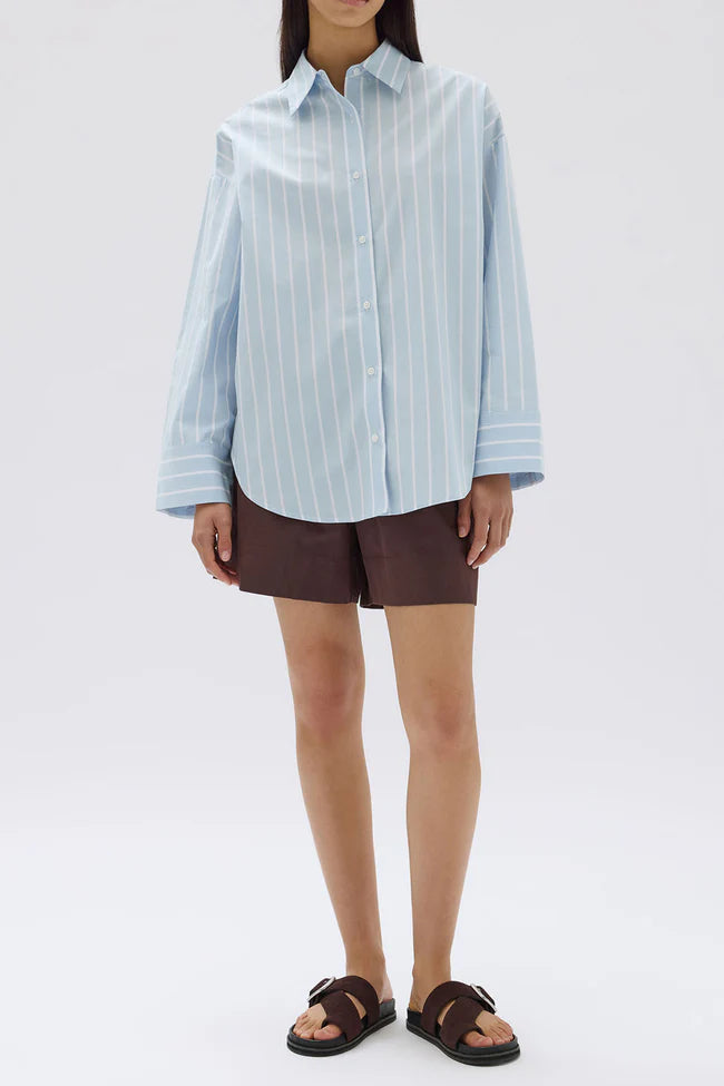 Addie Poplin Stripe Shirt - Sora/ White