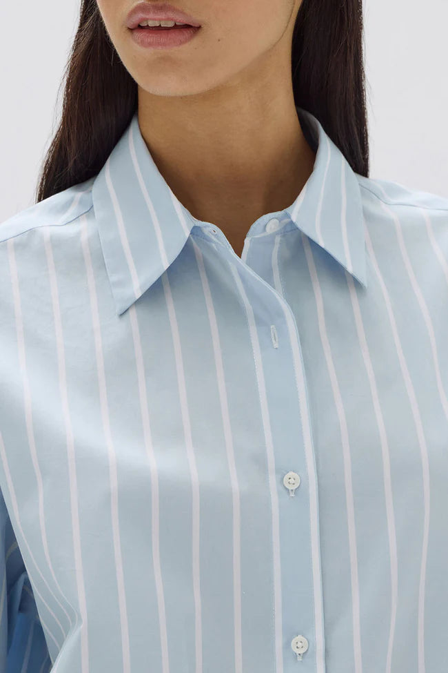Addie Poplin Stripe Shirt - Sora/ White