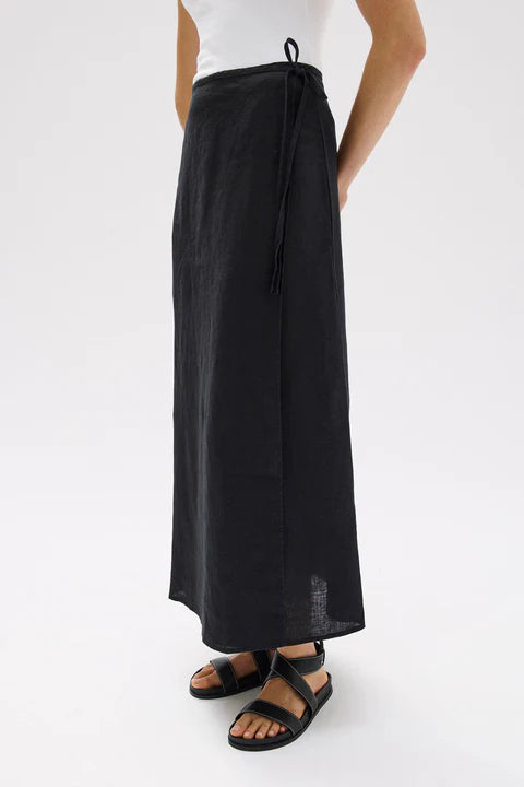 Roma Linen Wrap Skirt - Black
