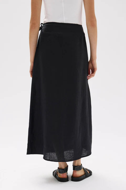 Roma Linen Wrap Skirt - Black