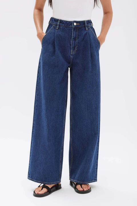 Slack Pleat Wide Leg Jean - Heritage Blue
