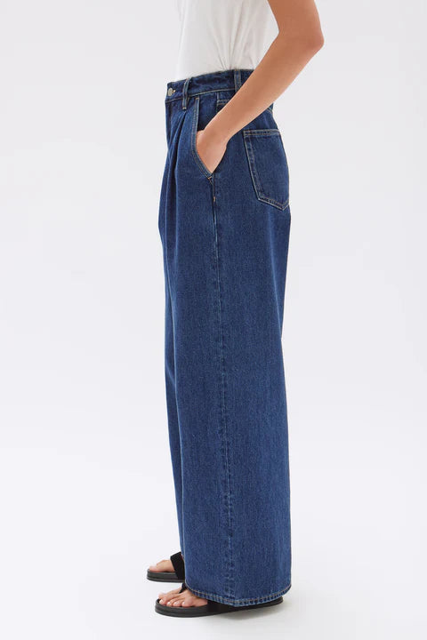 Slack Pleat Wide Leg Jean - Heritage Blue