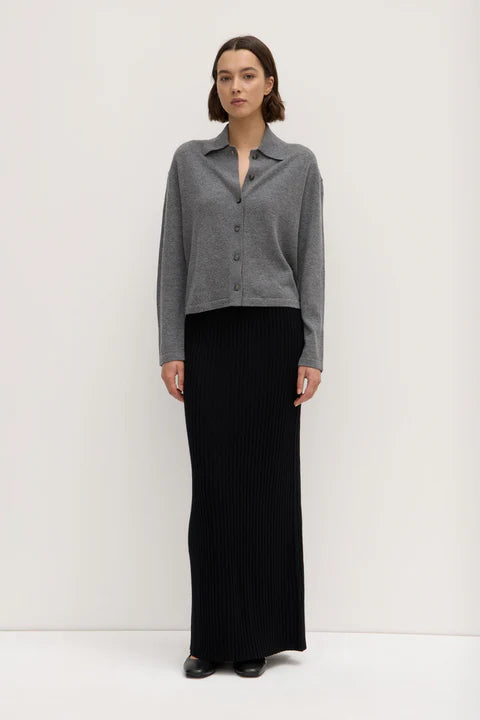 Wool Cashmere Rib Maxi Skirt - Black