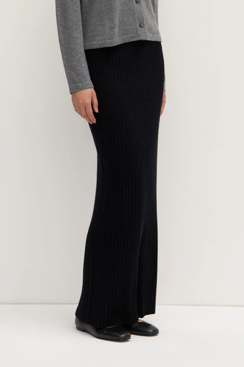 Wool Cashmere Rib Maxi Skirt - Black