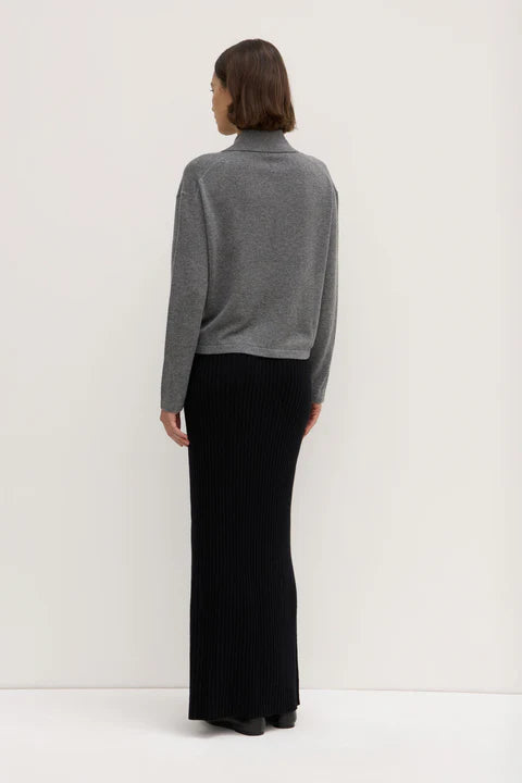 Wool Cashmere Rib Maxi Skirt - Black