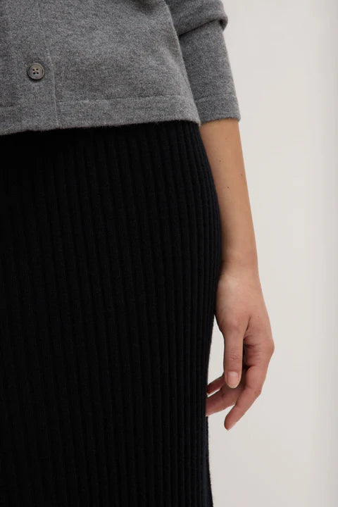 Wool Cashmere Rib Maxi Skirt - Black