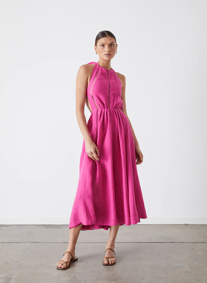 Chloe Linen Midi Dress - Pink