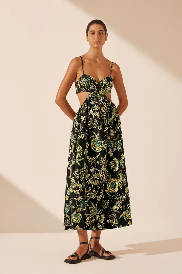 Lina Bustier Cut Out Midi Dress - Black/Multi