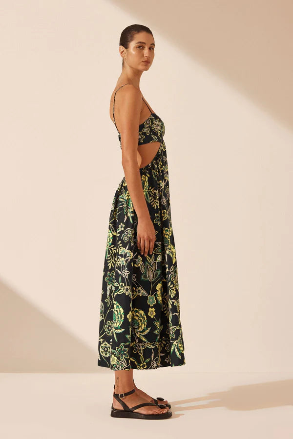 Lina Bustier Cut Out Midi Dress - Black/Multi