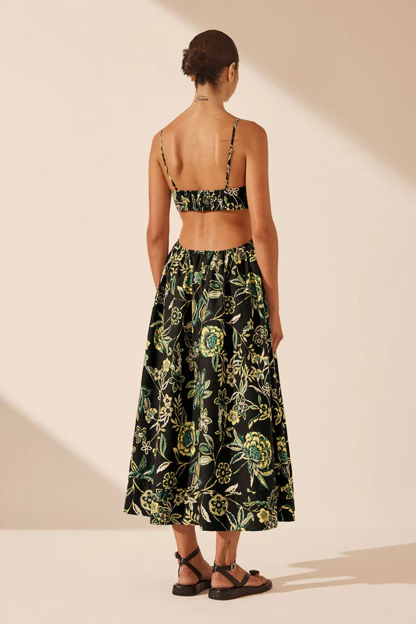 Lina Bustier Cut Out Midi Dress - Black/Multi