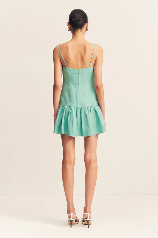 Alec Gathered Mini Dress - Pool Blue