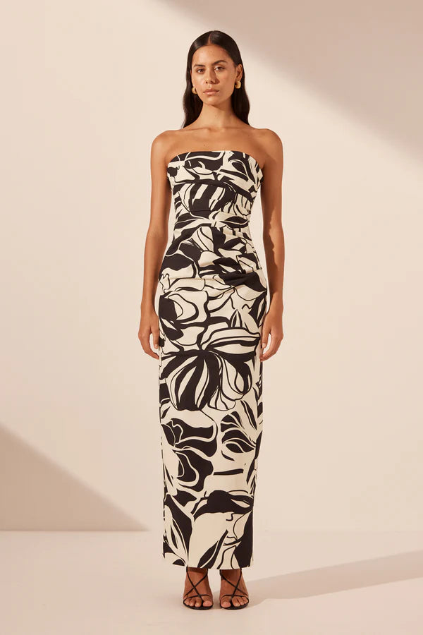 Azize Strapless Draped Maxi Dress - Cream/Black