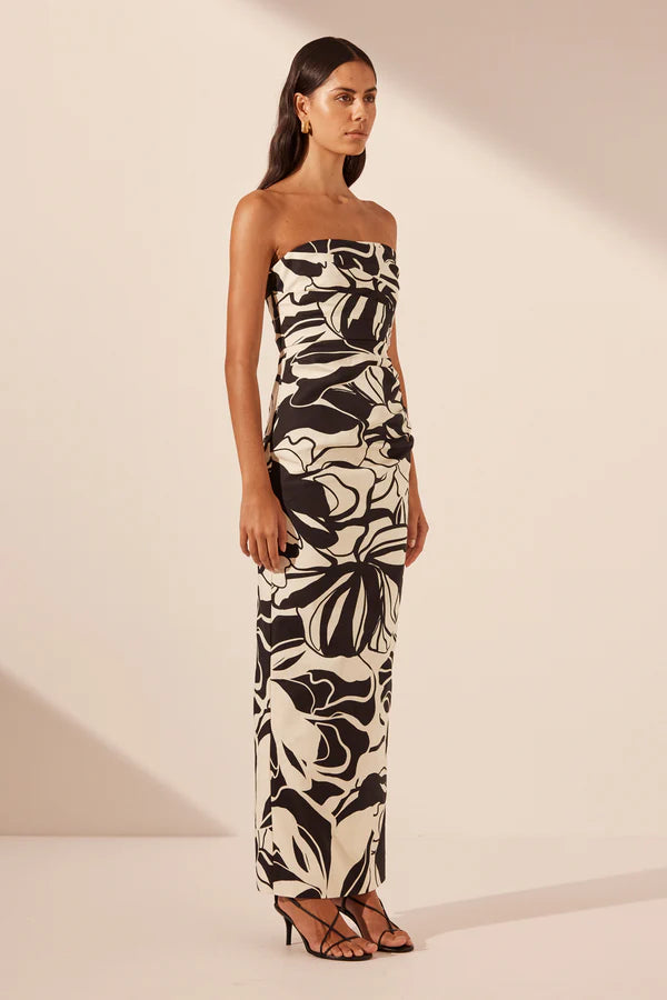 Azize Strapless Draped Maxi Dress - Cream/Black