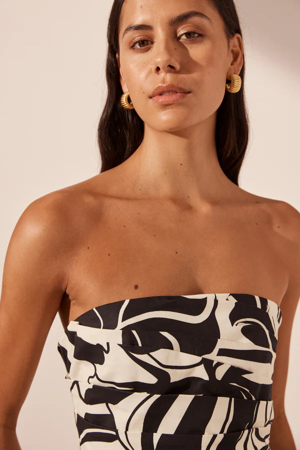 Azize Strapless Draped Maxi Dress - Cream/Black