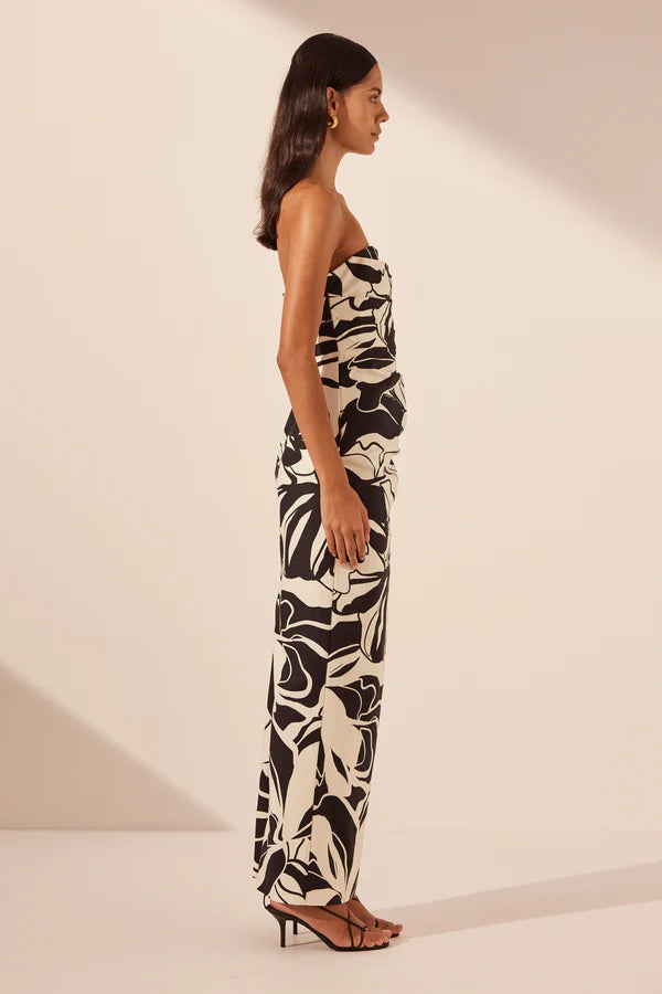 Azize Strapless Draped Maxi Dress - Cream/Black
