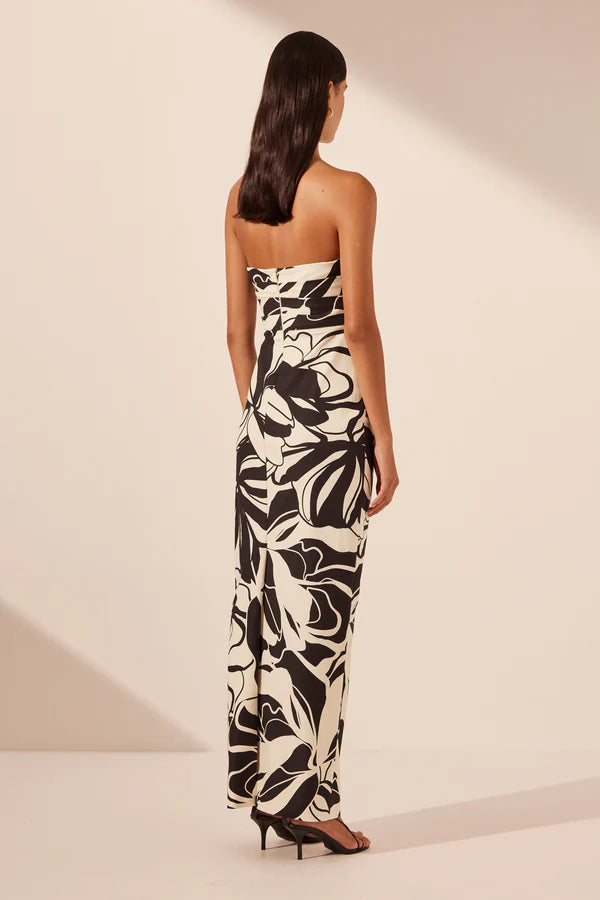 Azize Strapless Draped Maxi Dress - Cream/Black