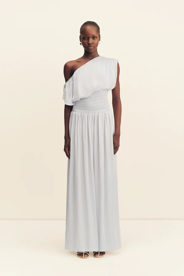 Agnes Shirred Asymmetrical Maxi Dress - Sky