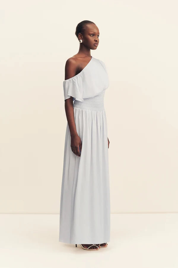 Agnes Shirred Asymmetrical Maxi Dress - Sky