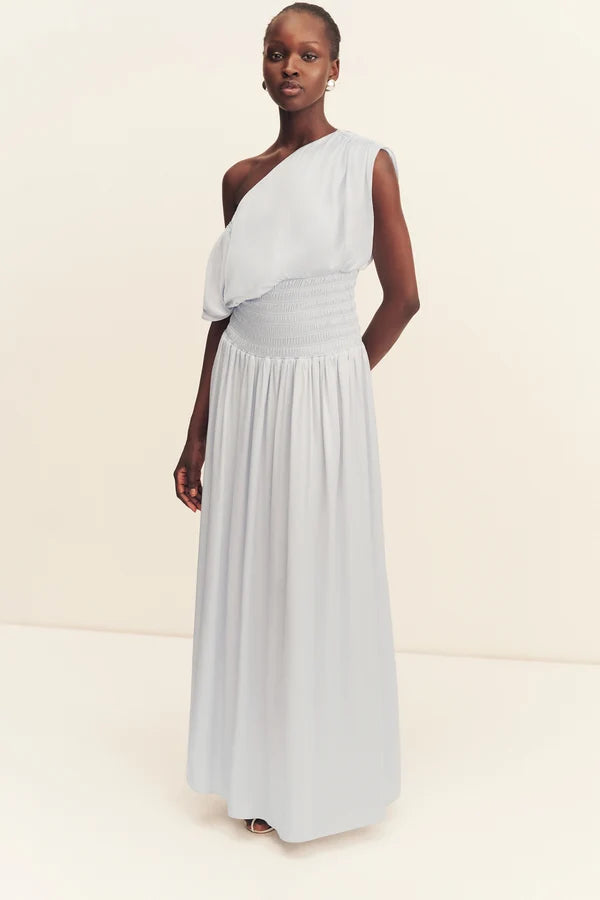 Agnes Shirred Asymmetrical Maxi Dress - Sky