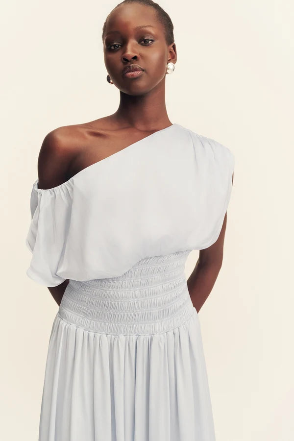 Agnes Shirred Asymmetrical Maxi Dress - Sky