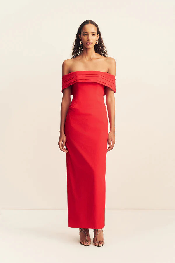 Campbell Off Shoulder Fitted Maxi Dress - Goji
