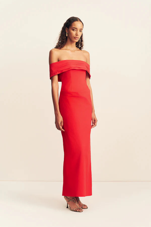 Campbell Off Shoulder Fitted Maxi Dress - Goji
