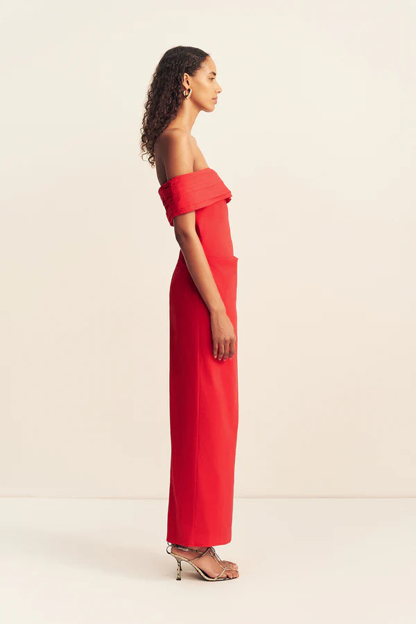 Campbell Off Shoulder Fitted Maxi Dress - Goji