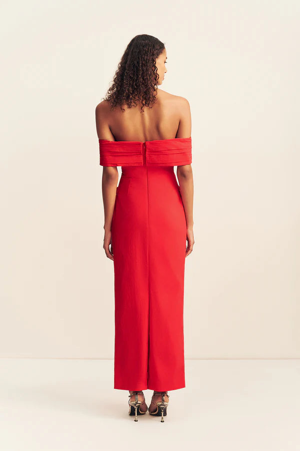 Campbell Off Shoulder Fitted Maxi Dress - Goji
