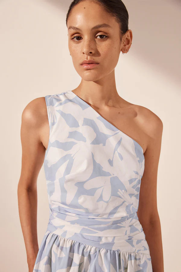 Mamounia Asymmetrical Gathered Maxi Dress - Sky/Ivory