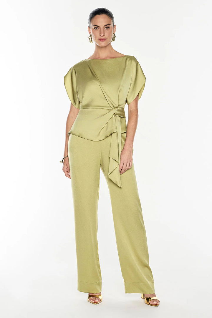 Glossed Over Drape Top - Khaki Gold
