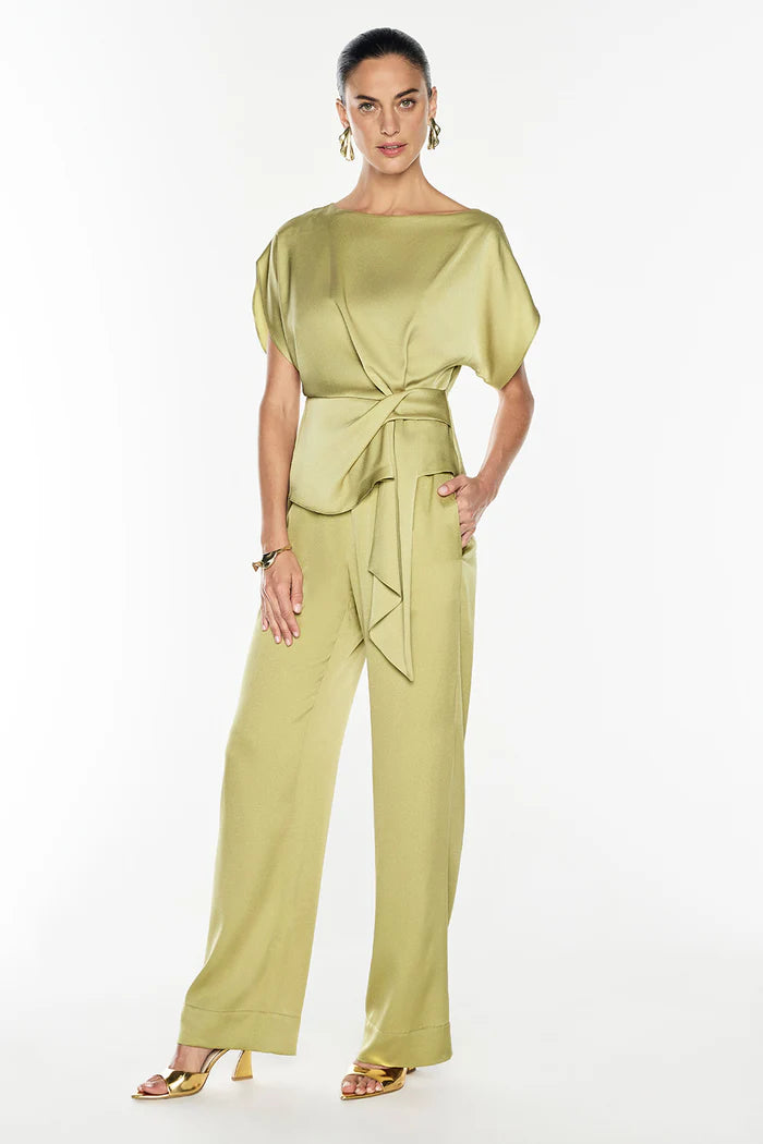 Glossed Over Drape Top - Khaki Gold