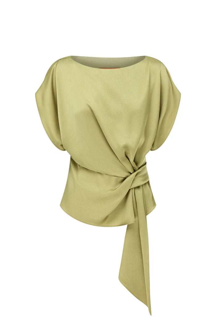 Glossed Over Drape Top - Khaki Gold